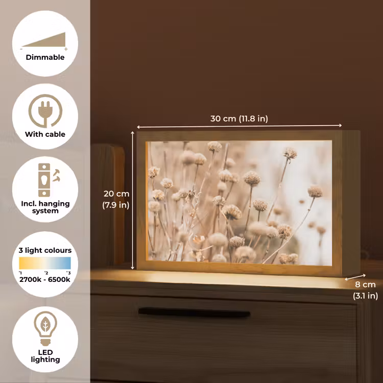 Droogbloemen - Beige - Bloemen - Natuur Light Box met kabel (Tafellamp) klein -USP_EN