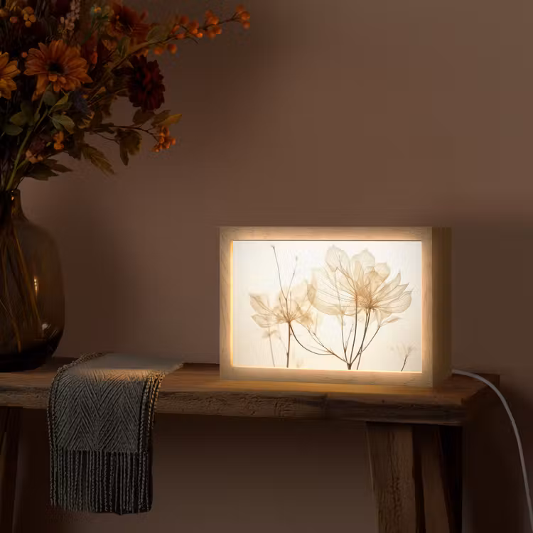 Droogbloemen - Beige - Planten - Wit Light Box met kabel (Tafellamp) klein -sfeer4