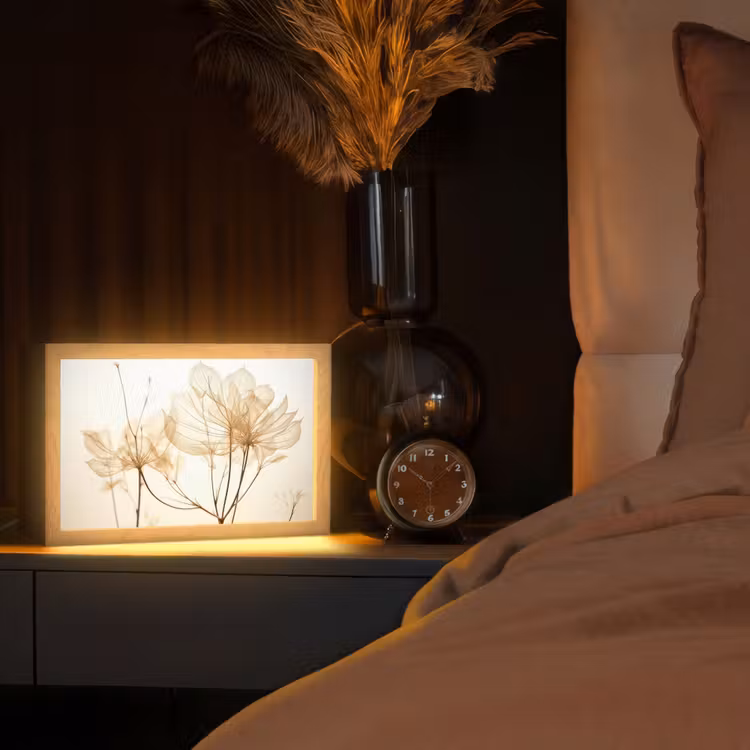 Droogbloemen - Beige - Planten - Wit Light Box met kabel (Tafellamp) klein -sfeer1