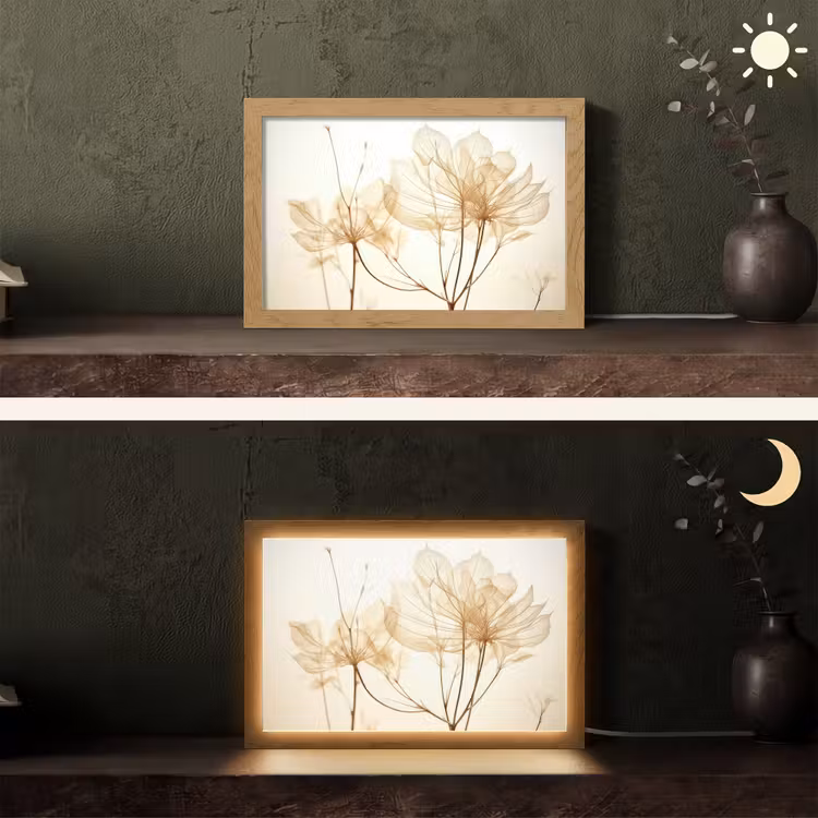 Droogbloemen - Beige - Planten - Wit Light Box met kabel (Tafellamp) klein -sfeer3
