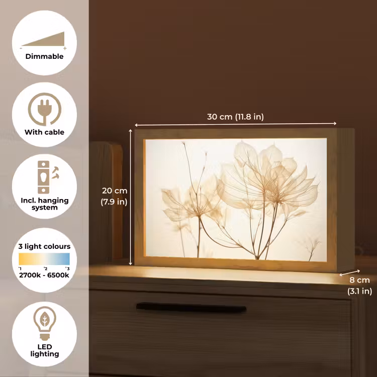 Droogbloemen - Beige - Planten - Wit Light Box met kabel (Tafellamp) klein -USP_EN