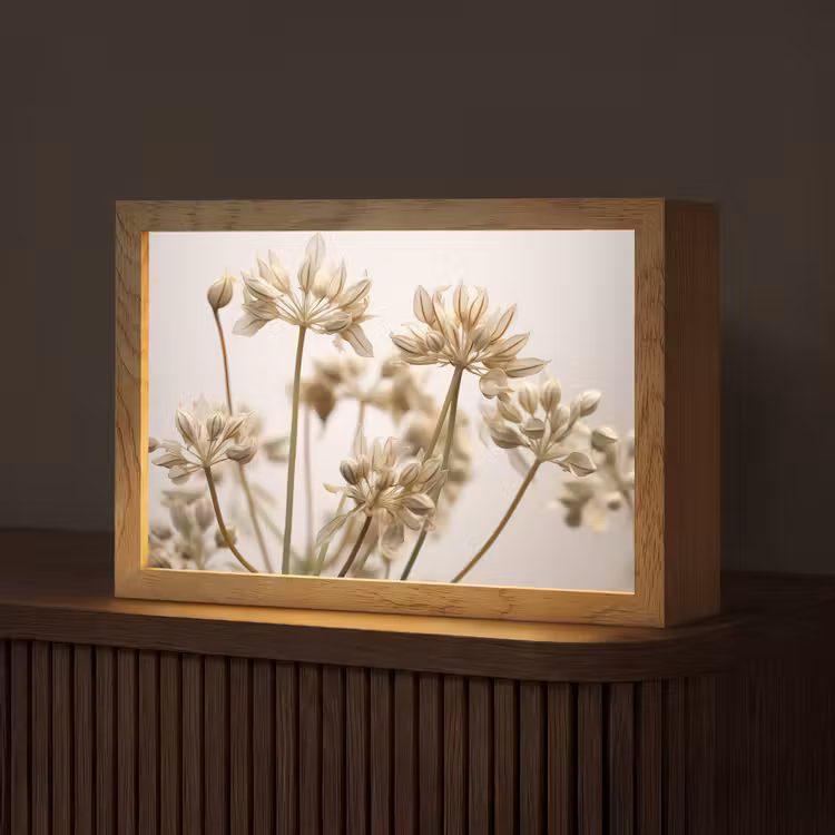 Droogbloemen - Beige - Wit - Planten Light Box met kabel (Tafellamp) klein -z3d_website