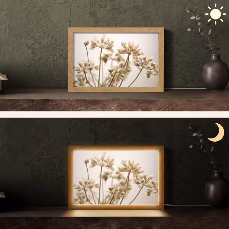 Droogbloemen - Beige - Wit - Planten Light Box met kabel (Tafellamp) klein -sfeer3