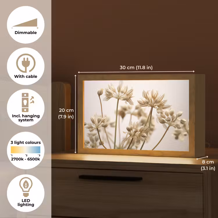 Droogbloemen - Beige - Wit - Planten Light Box met kabel (Tafellamp) klein -USP_EN