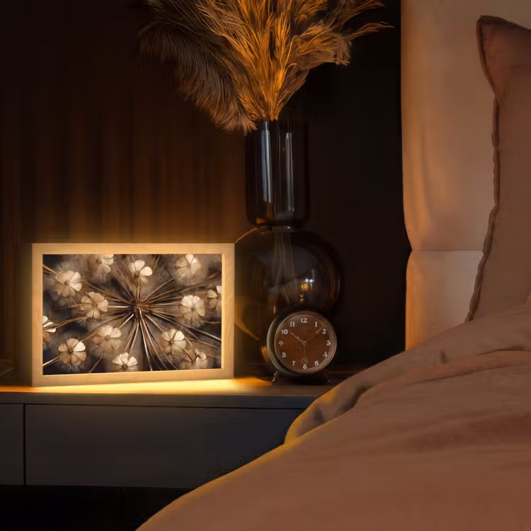 Droogbloemen - Bruin - Natuur Light Box met kabel (Tafellamp) klein -sfeer1