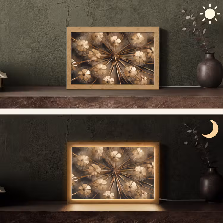 Droogbloemen - Bruin - Natuur Light Box met kabel (Tafellamp) klein -sfeer3