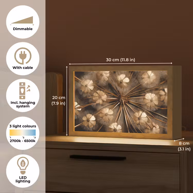 Droogbloemen - Bruin - Natuur Light Box met kabel (Tafellamp) klein -USP_EN