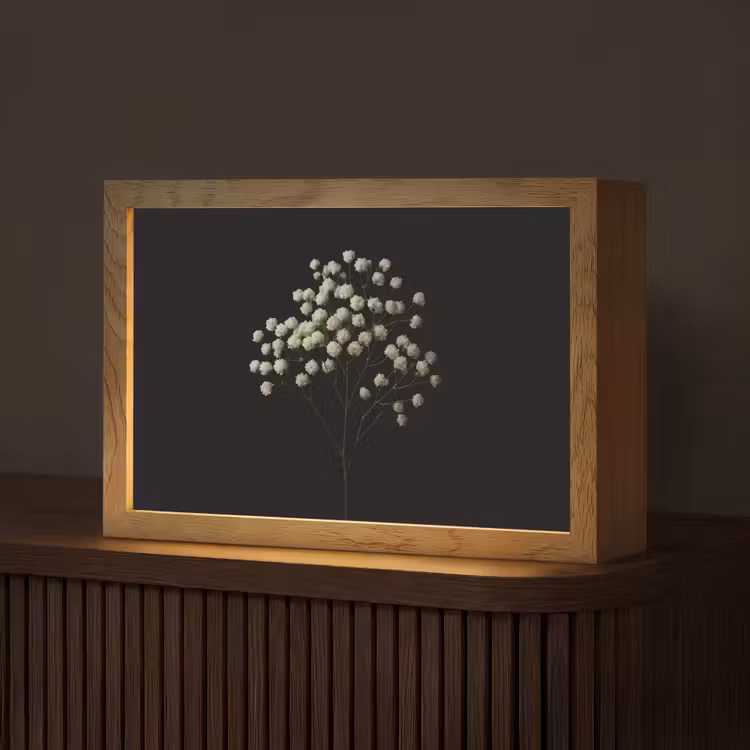 Gipskruid - Bloemetjes - Wit - Minimalistisch Light Box met kabel (Tafellamp) klein -z3d_website