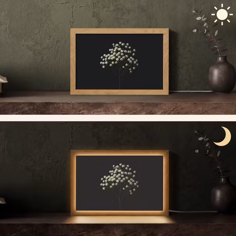 Gipskruid - Bloemetjes - Wit - Minimalistisch Light Box met kabel (Tafellamp) klein -sfeer3