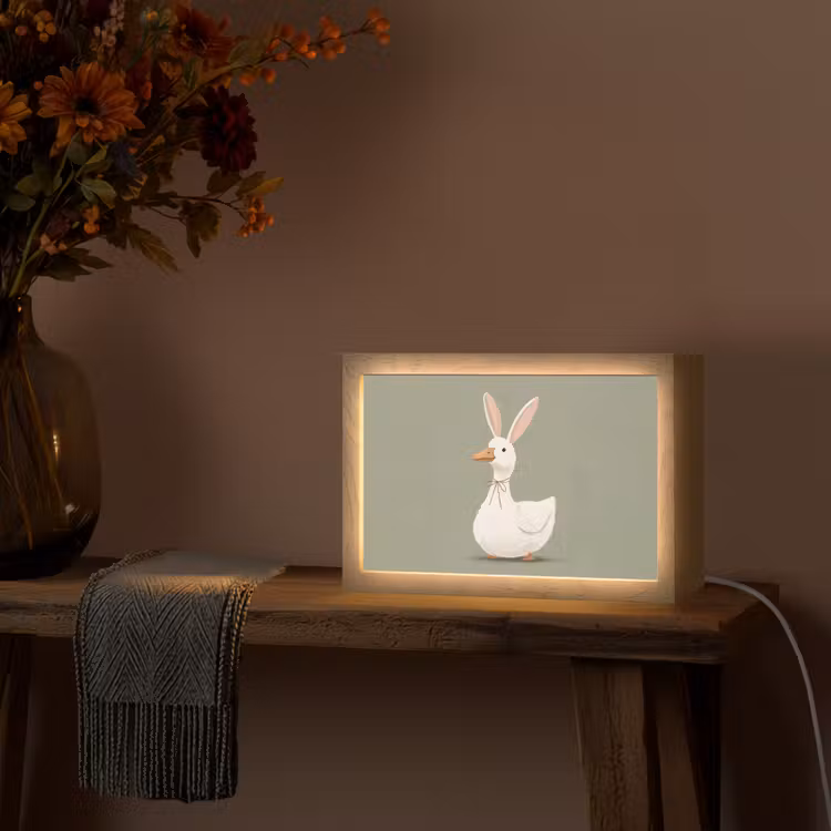Eend - Konijnoren - Grijs Light Box met kabel (Tafellamp) klein -sfeer4