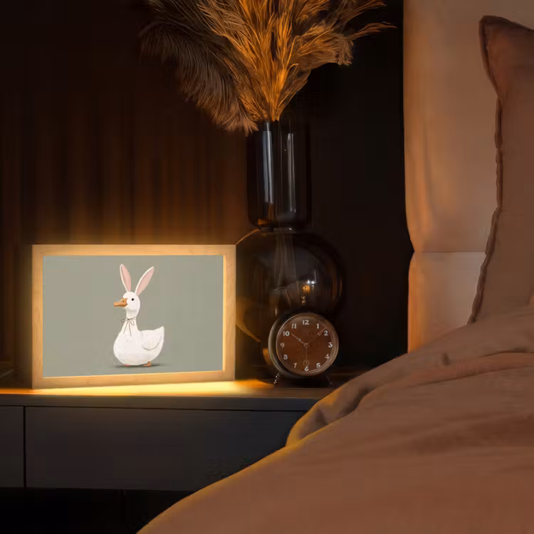 Eend - Konijnoren - Grijs Light Box met kabel (Tafellamp) klein -sfeer1