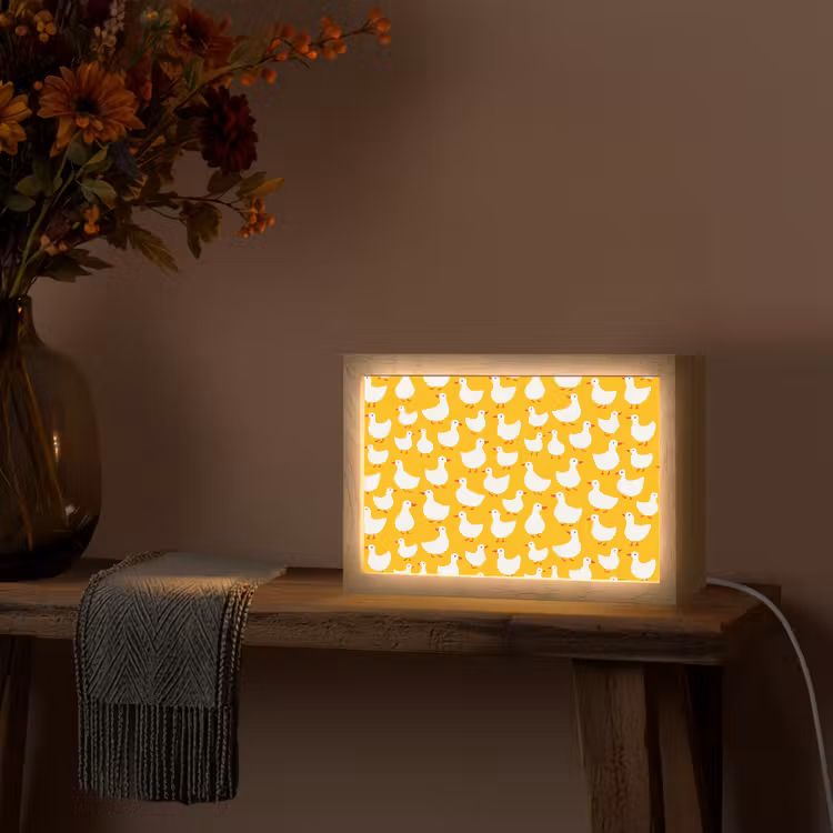 Eendjes - Patroon - Geel Light Box met kabel (Tafellamp) klein 924 -sfeer4