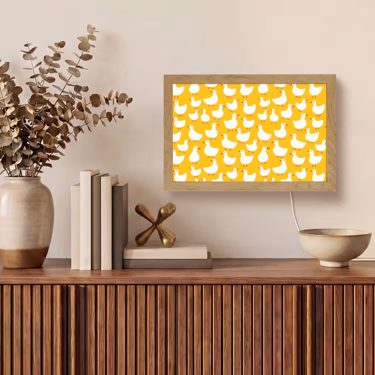 Eendjes - Patroon - Geel Light Box met kabel (Tafellamp) klein 924 -sfeer2