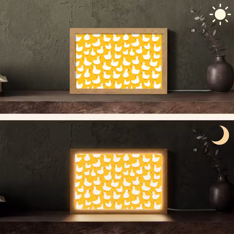 Eendjes - Patroon - Geel Light Box met kabel (Tafellamp) klein 924 -sfeer3