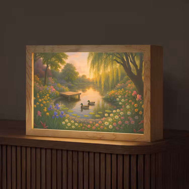 Eenden - Vijver - Bloemen Light Box met kabel (Tafellamp) klein -z3d_website
