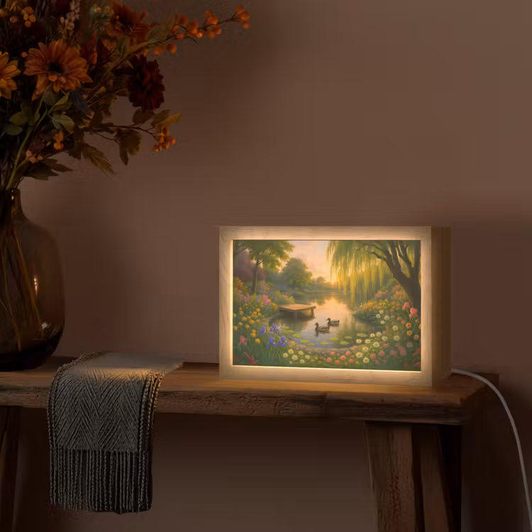 Eenden - Vijver - Bloemen Light Box met kabel (Tafellamp) klein -sfeer4