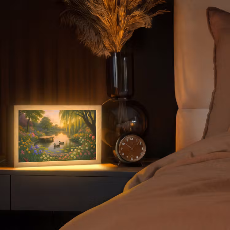Eenden - Vijver - Bloemen Light Box met kabel (Tafellamp) klein -sfeer1