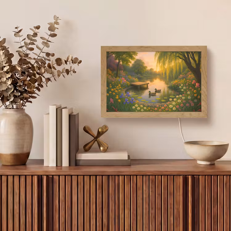 Eenden - Vijver - Bloemen Light Box met kabel (Tafellamp) klein -sfeer2