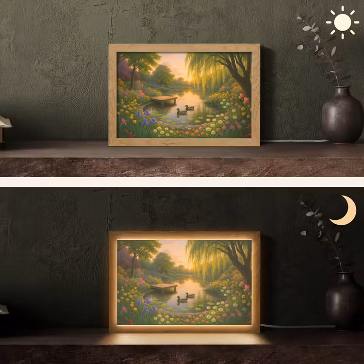Eenden - Vijver - Bloemen Light Box met kabel (Tafellamp) klein -sfeer3