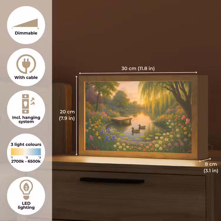 Eenden - Vijver - Bloemen Light Box met kabel (Tafellamp) klein -USP_EN