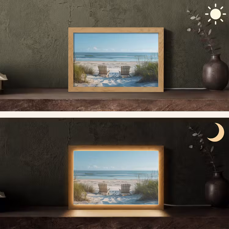 Duinen - Strand - Zee - Zomer Light Box met kabel (Tafellamp) klein -sfeer3