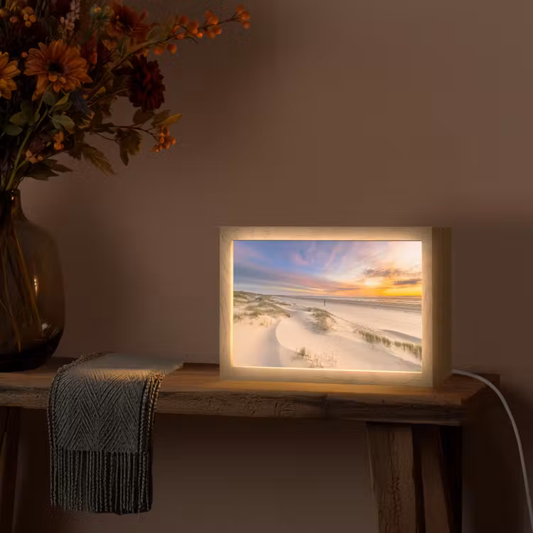 Duinen - Strand - Zonsondergang - Natuur - Zomer Light Box met kabel (Tafellamp) klein -sfeer4