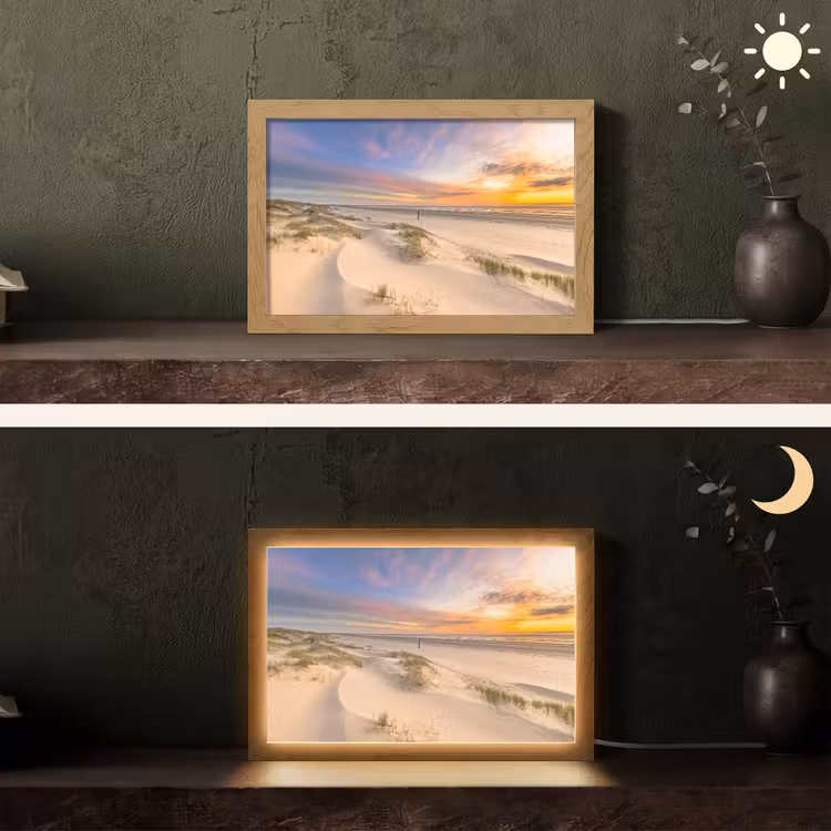 Duinen - Strand - Zonsondergang - Natuur - Zomer Light Box met kabel (Tafellamp) klein -sfeer3