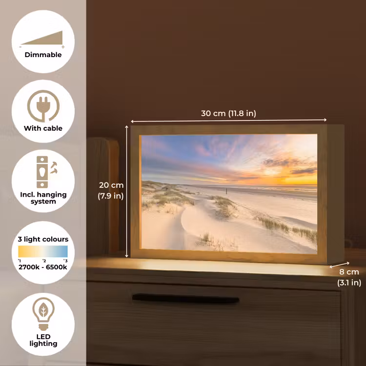 Duinen - Strand - Zonsondergang - Natuur - Zomer Light Box met kabel (Tafellamp) klein -USP_EN