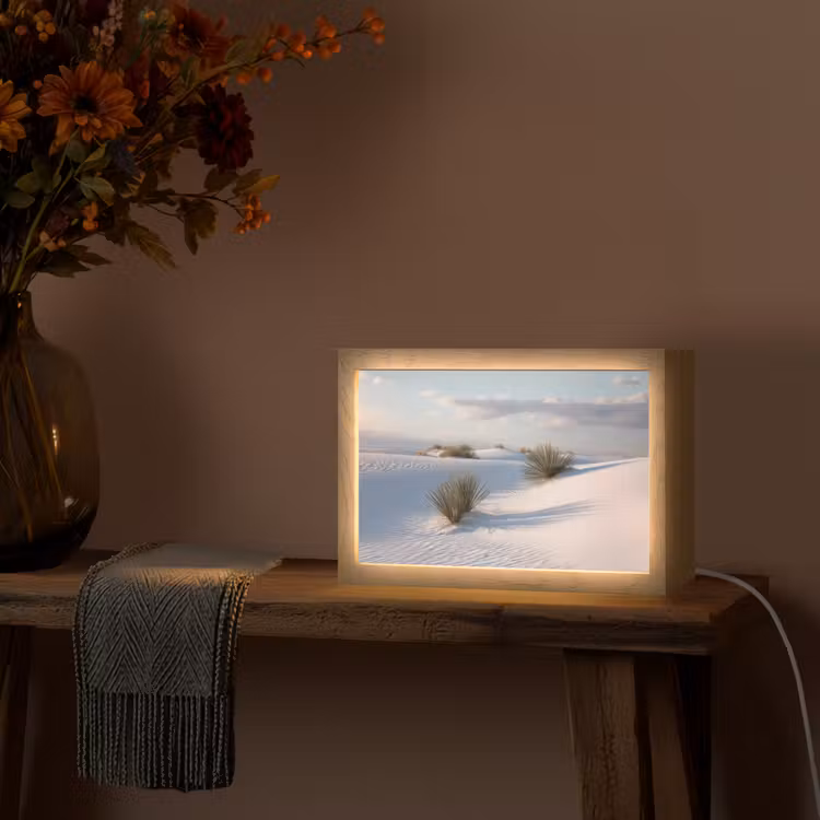 Duinen - Gras - Wolken - Beige Light Box met kabel (Tafellamp) klein -sfeer4