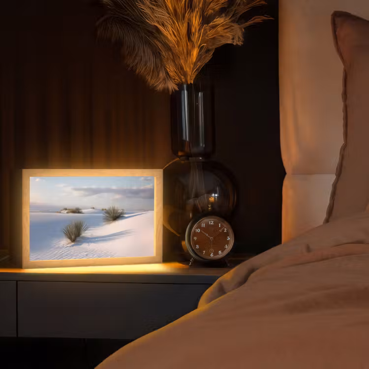 Duinen - Gras - Wolken - Beige Light Box met kabel (Tafellamp) klein -sfeer1