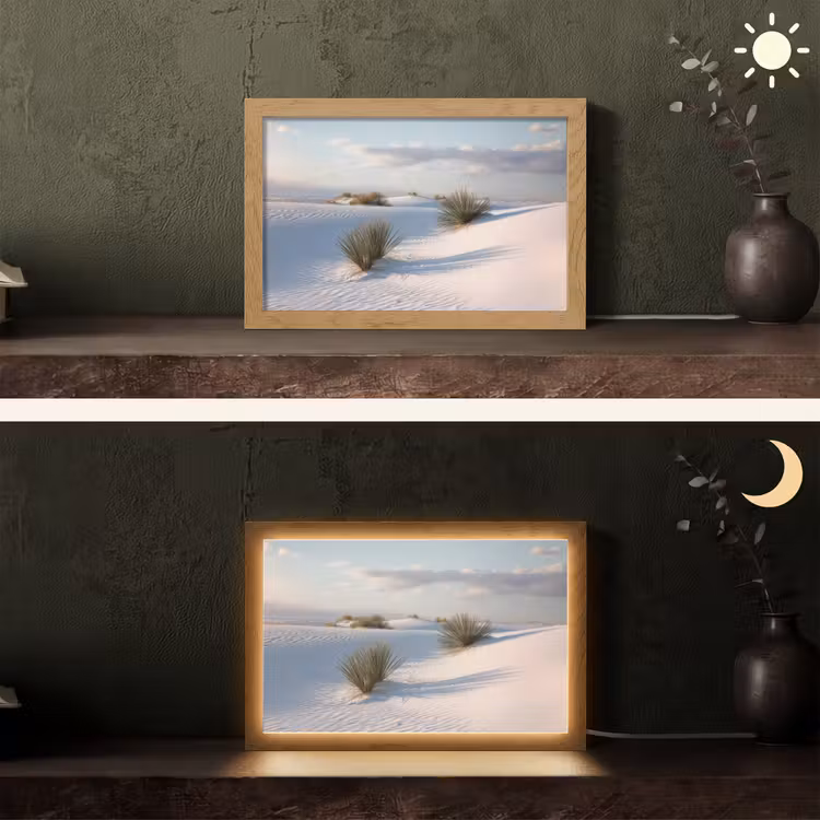 Duinen - Gras - Wolken - Beige Light Box met kabel (Tafellamp) klein -sfeer3