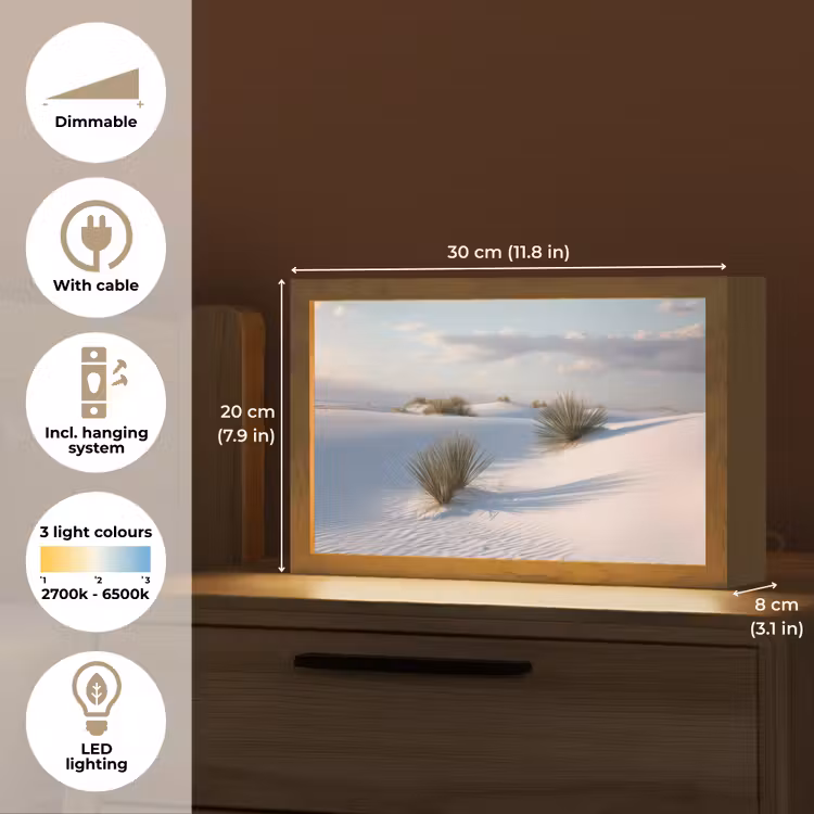 Duinen - Gras - Wolken - Beige Light Box met kabel (Tafellamp) klein -USP_EN
