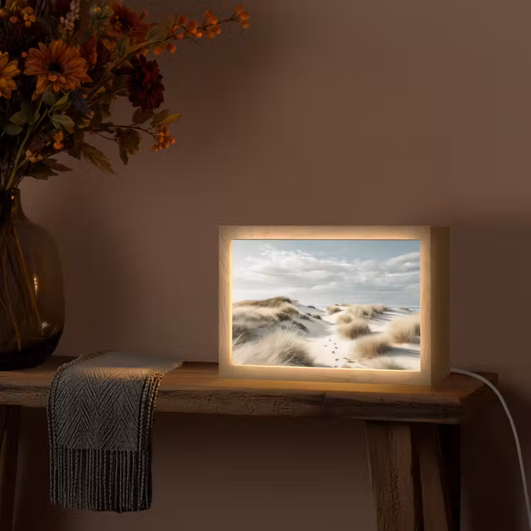 Duinen - Gras - Sporen - Wolken Light Box met kabel (Tafellamp) klein -sfeer4