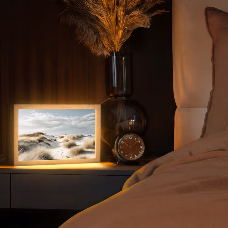 Duinen - Gras - Sporen - Wolken Light Box met kabel (Tafellamp) klein -sfeer1