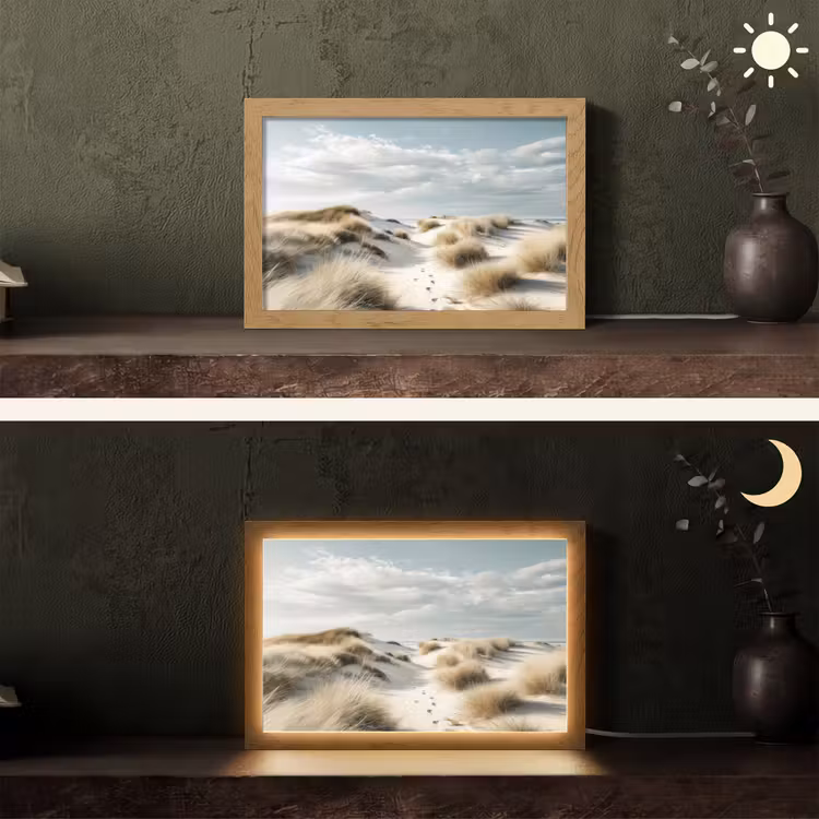 Duinen - Gras - Sporen - Wolken Light Box met kabel (Tafellamp) klein -sfeer3