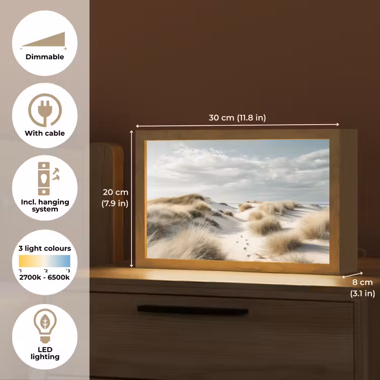 Duinen - Gras - Sporen - Wolken Light Box met kabel (Tafellamp) klein -USP_EN