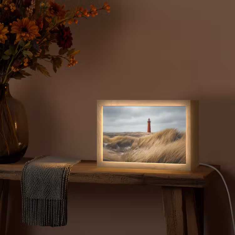 Duinen - Vuurtoren - Rood - Lucht Light Box met kabel (Tafellamp) klein -sfeer4