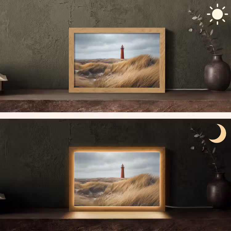 Duinen - Vuurtoren - Rood - Lucht Light Box met kabel (Tafellamp) klein -sfeer3