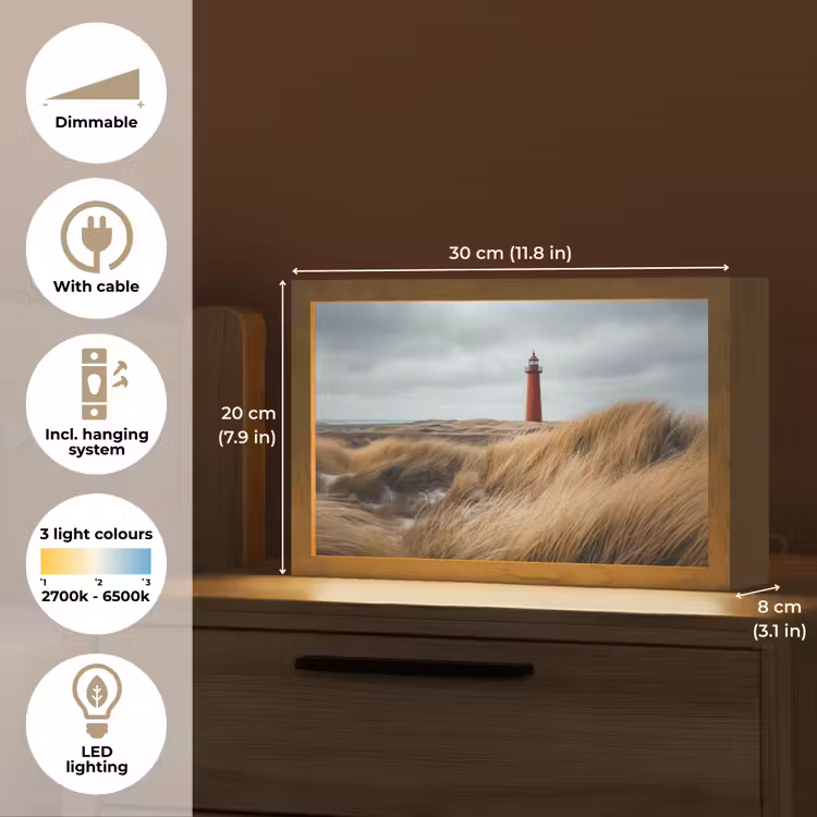 Duinen - Vuurtoren - Rood - Lucht Light Box met kabel (Tafellamp) klein -USP_EN
