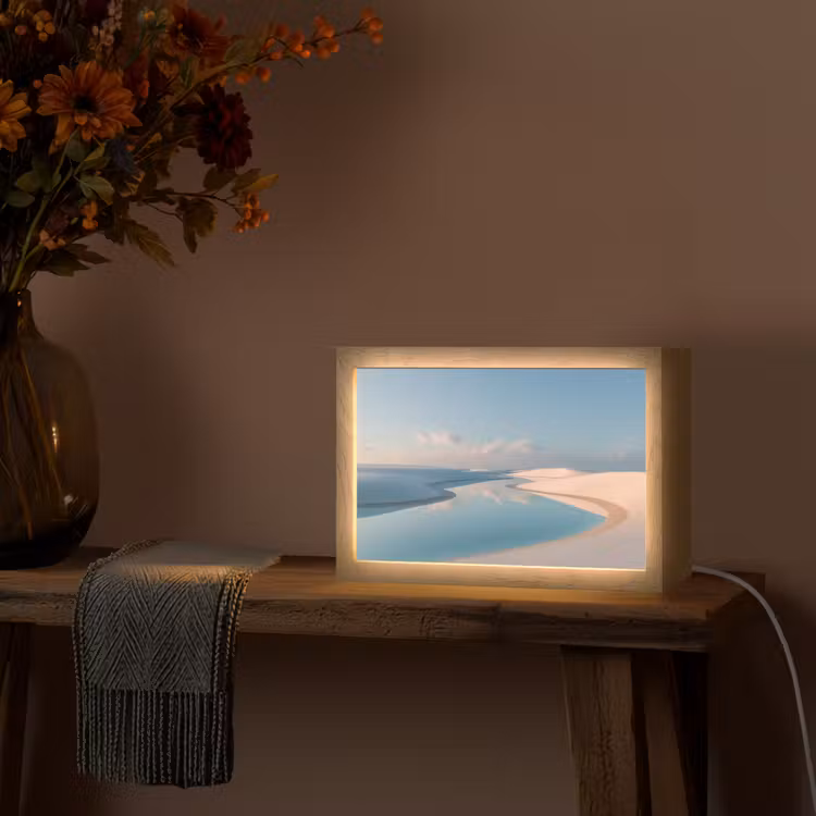 Duinen - Waterplas - Oneindige rust Light Box met kabel (Tafellamp) klein -sfeer4