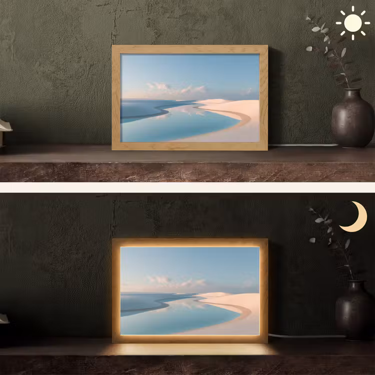 Duinen - Waterplas - Oneindige rust Light Box met kabel (Tafellamp) klein -sfeer3