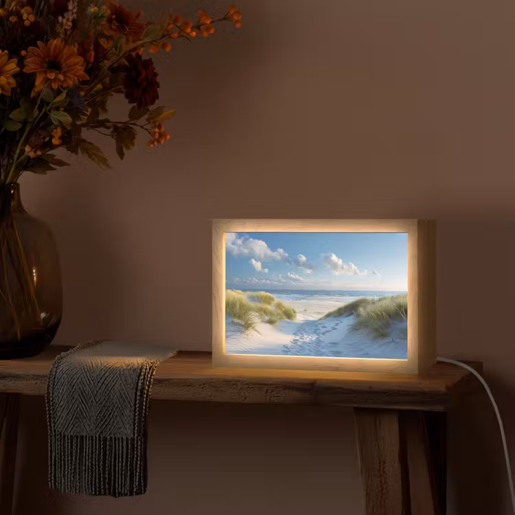 Duinen - Zomer - Zon - Landschap - Zee Light Box met kabel (Tafellamp) klein -sfeer4