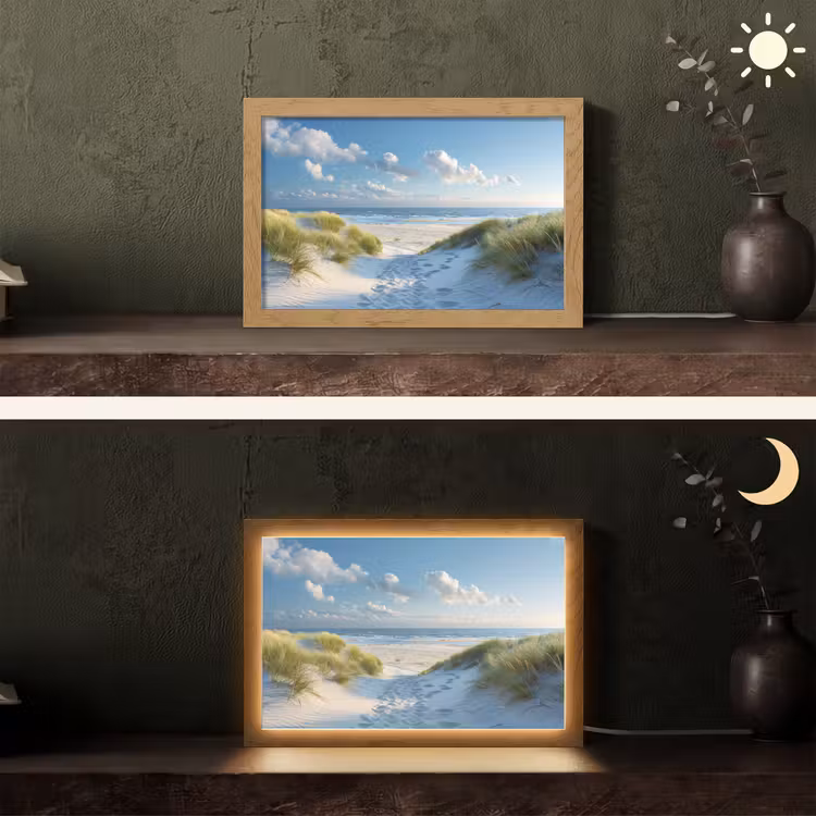 Duinen - Zomer - Zon - Landschap - Zee Light Box met kabel (Tafellamp) klein -sfeer3