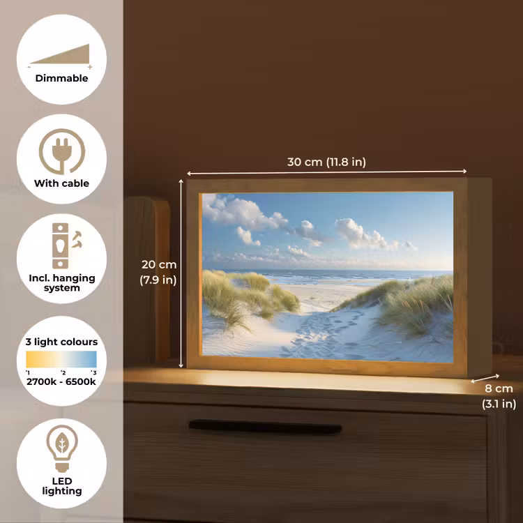 Duinen - Zomer - Zon - Landschap - Zee Light Box met kabel (Tafellamp) klein -USP_EN