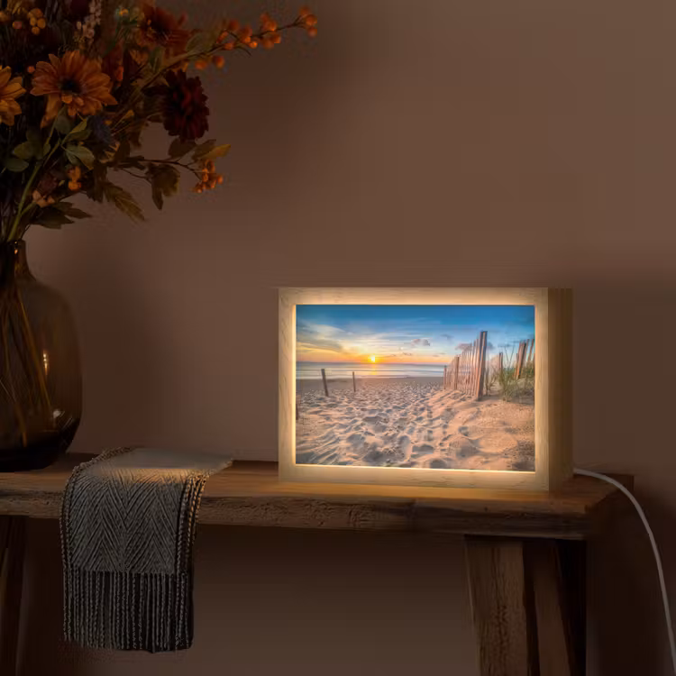 Duinen - Zonsondergang - Strand - Zee - Horizon Light Box met kabel (Tafellamp) klein -sfeer4