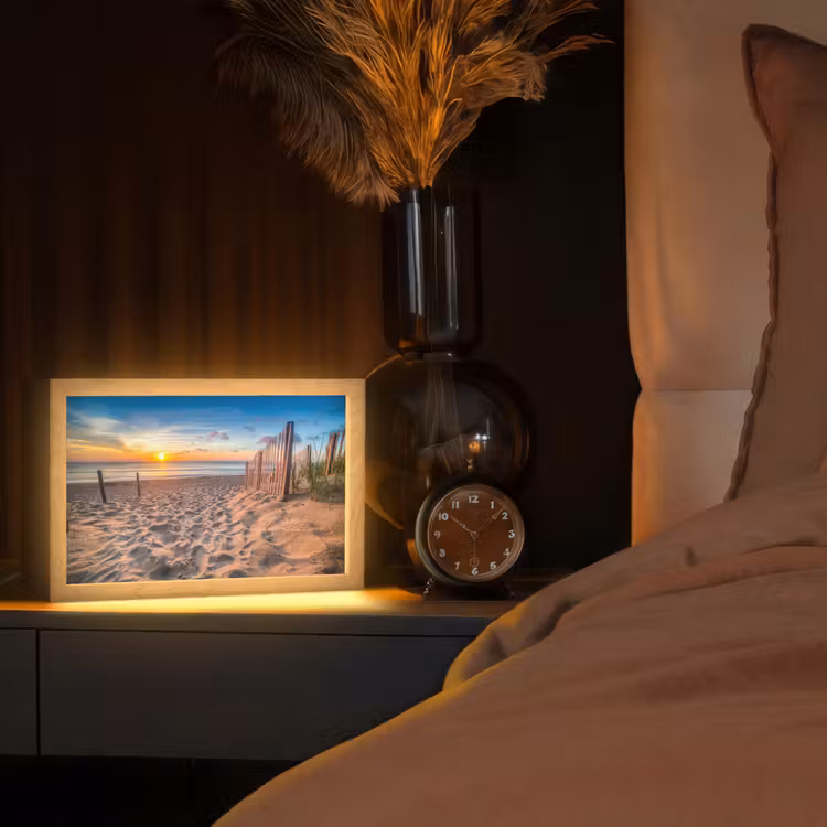 Duinen - Zonsondergang - Strand - Zee - Horizon Light Box met kabel (Tafellamp) klein -sfeer1