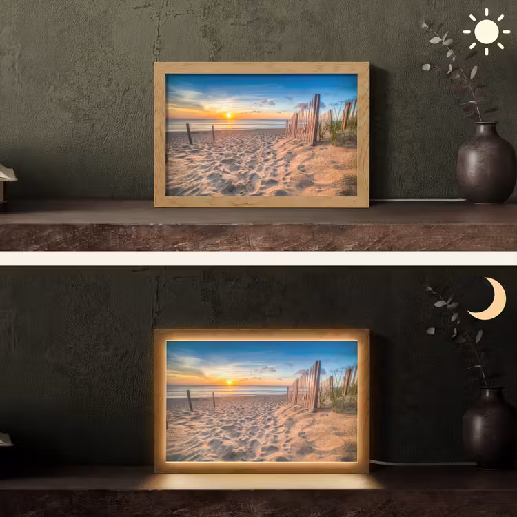 Duinen - Zonsondergang - Strand - Zee - Horizon Light Box met kabel (Tafellamp) klein -sfeer3