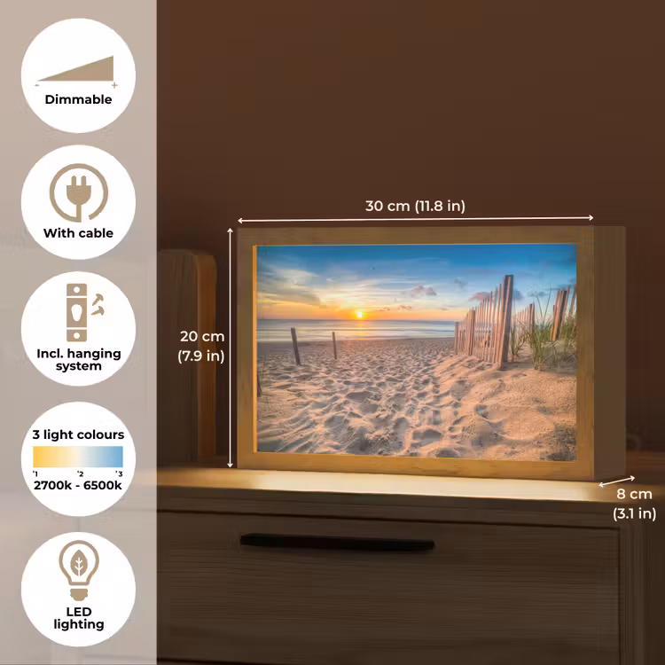 Duinen - Zonsondergang - Strand - Zee - Horizon Light Box met kabel (Tafellamp) klein -USP_EN