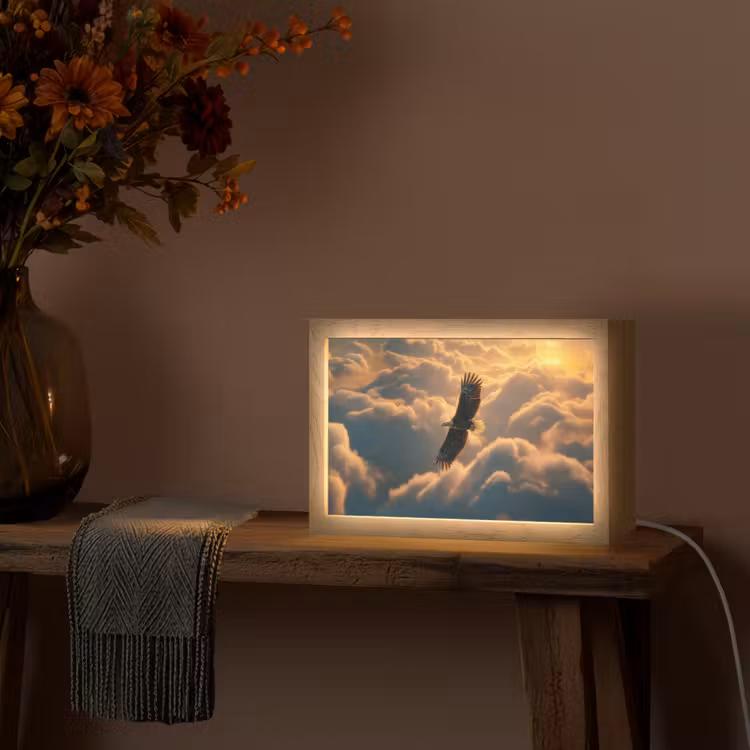 Adelaar - Wolken - Zon Light Box met kabel (Tafellamp) klein -sfeer4