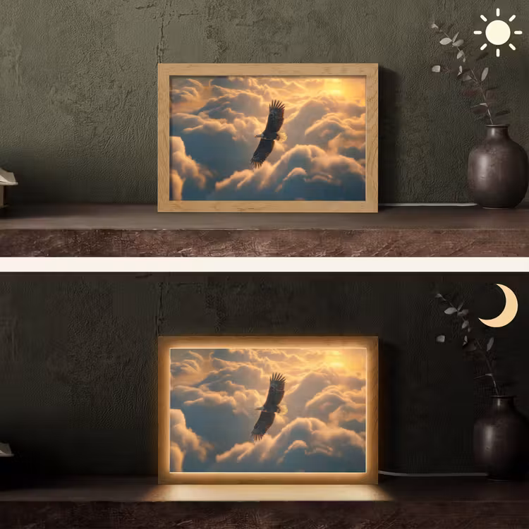 Adelaar - Wolken - Zon Light Box met kabel (Tafellamp) klein -sfeer3